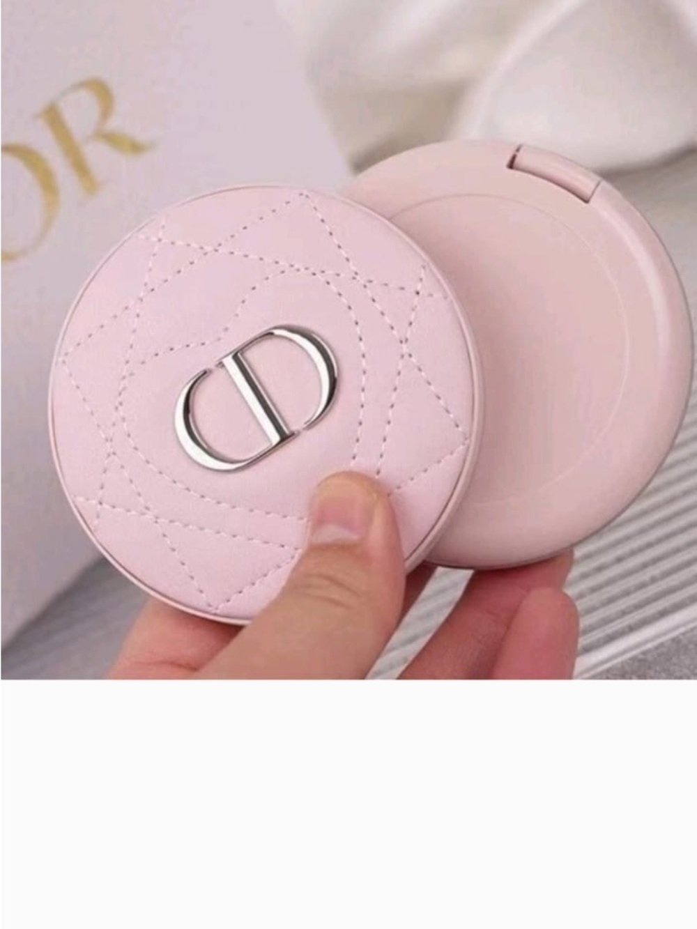 Dior Pink Quilted Compact Mirror with Silver CD Logo - Picture 3 of 5